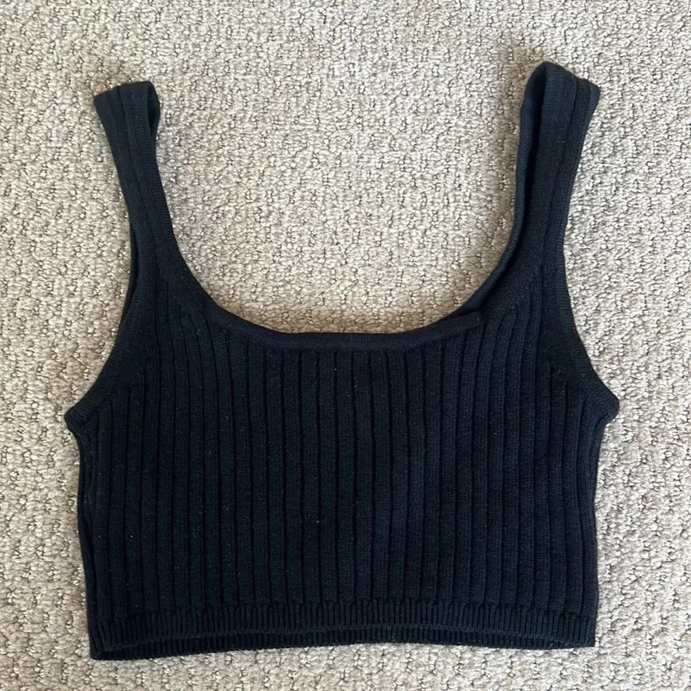 Aritzia Wilfred Manila Merino Wool Cropped Ribbed Tank | Size XS Black - Picture 5 of 7